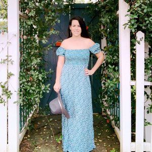 Teal Floral Strapless Dress